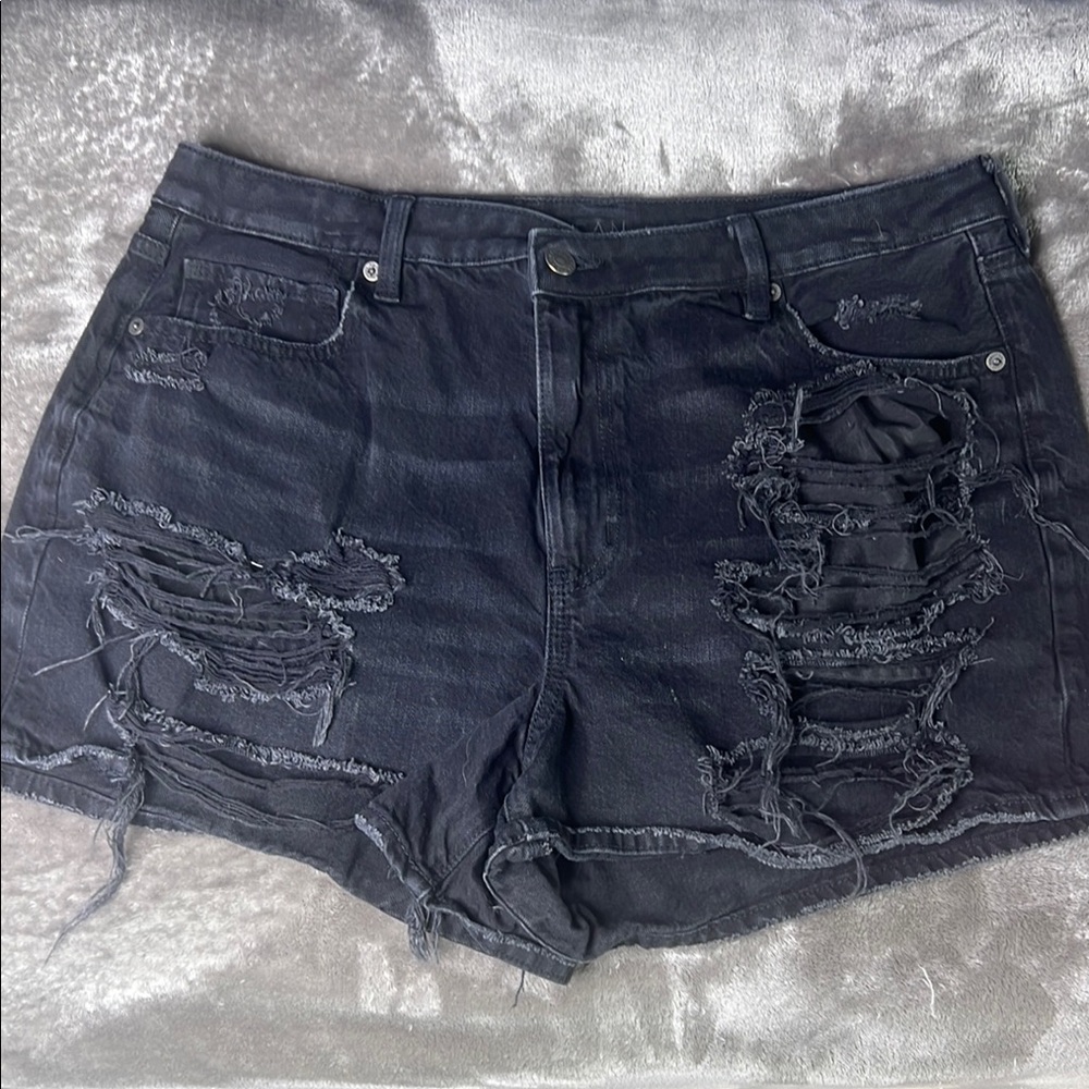 Distressed Black Denim Shorts